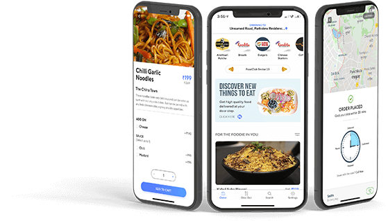 foodclub app on 3 phones