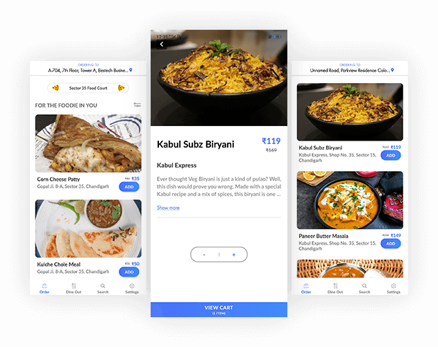 food app on multiple phone screens